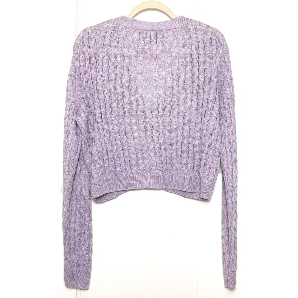 REFORMATION Lilac Linen‎ Cable Knit Button Front Lightweight Cardigan Sweater XL